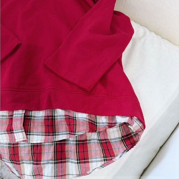 Vintage Red Plaid Layered Long Sleeve Top - Picture 2 of 4